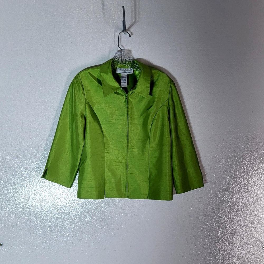 Jessica Howard Jacket Blazer 8 Petite Full Zip 100 % Polyester Retro Neon Green